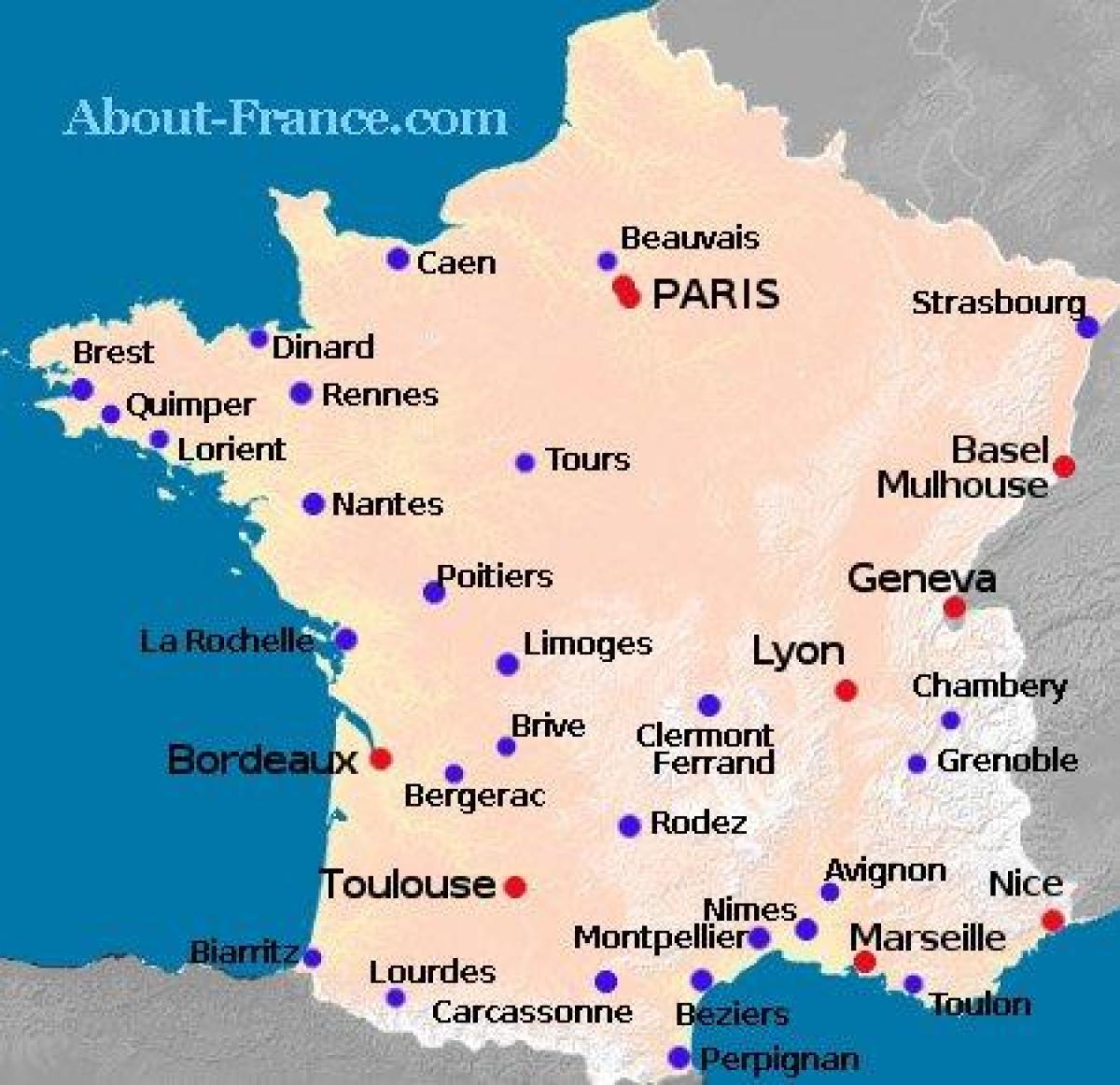carte de France montrant les aéroports