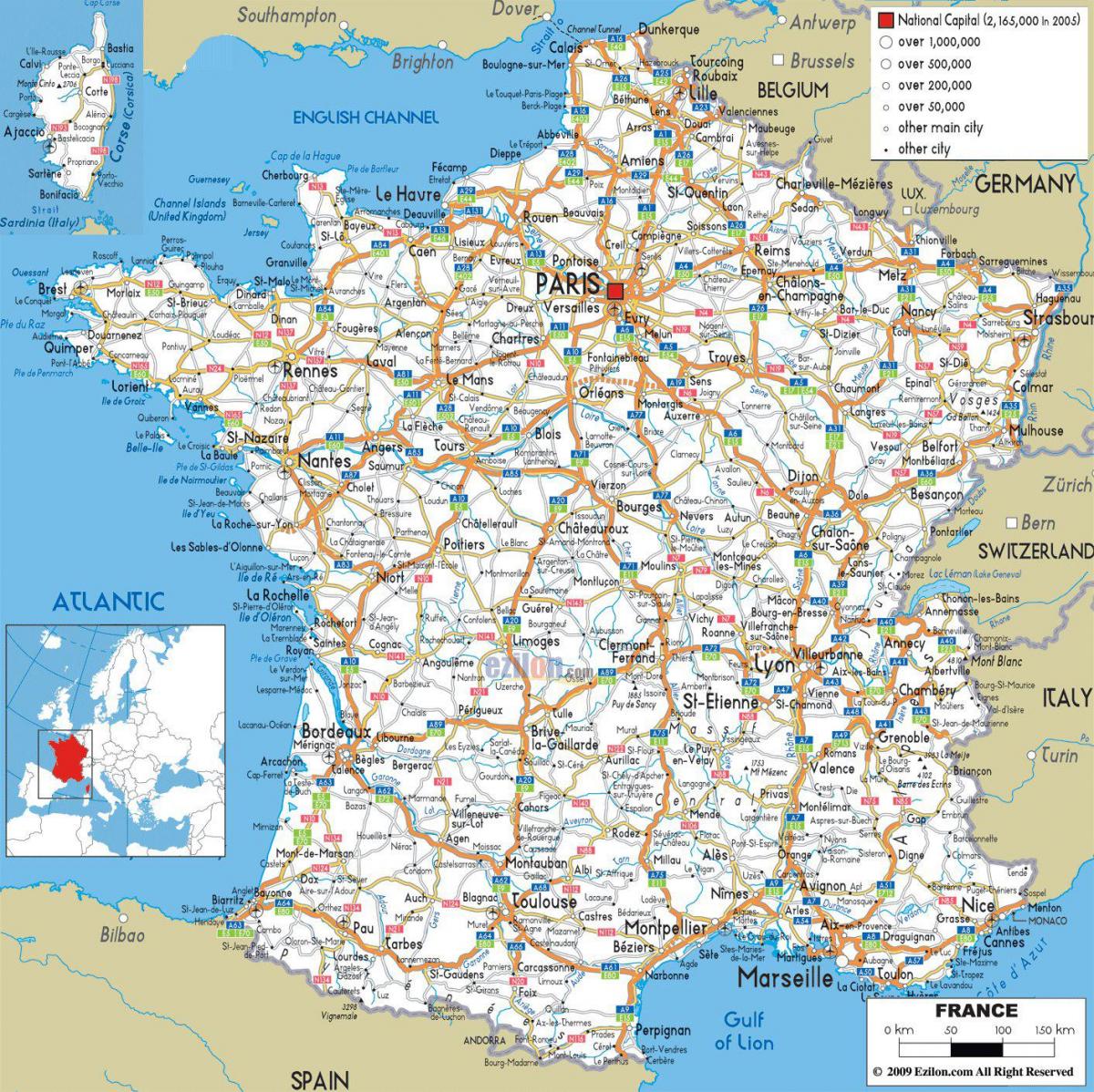 carte de conduite de la France avec des distances
