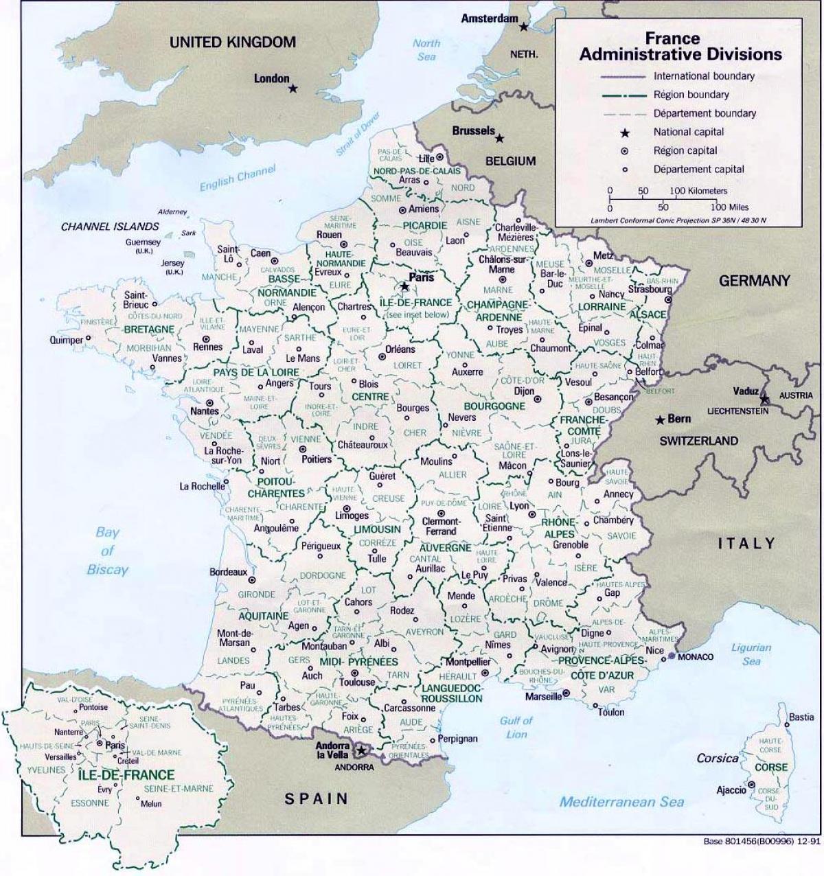 carte de France des régions avec les villes