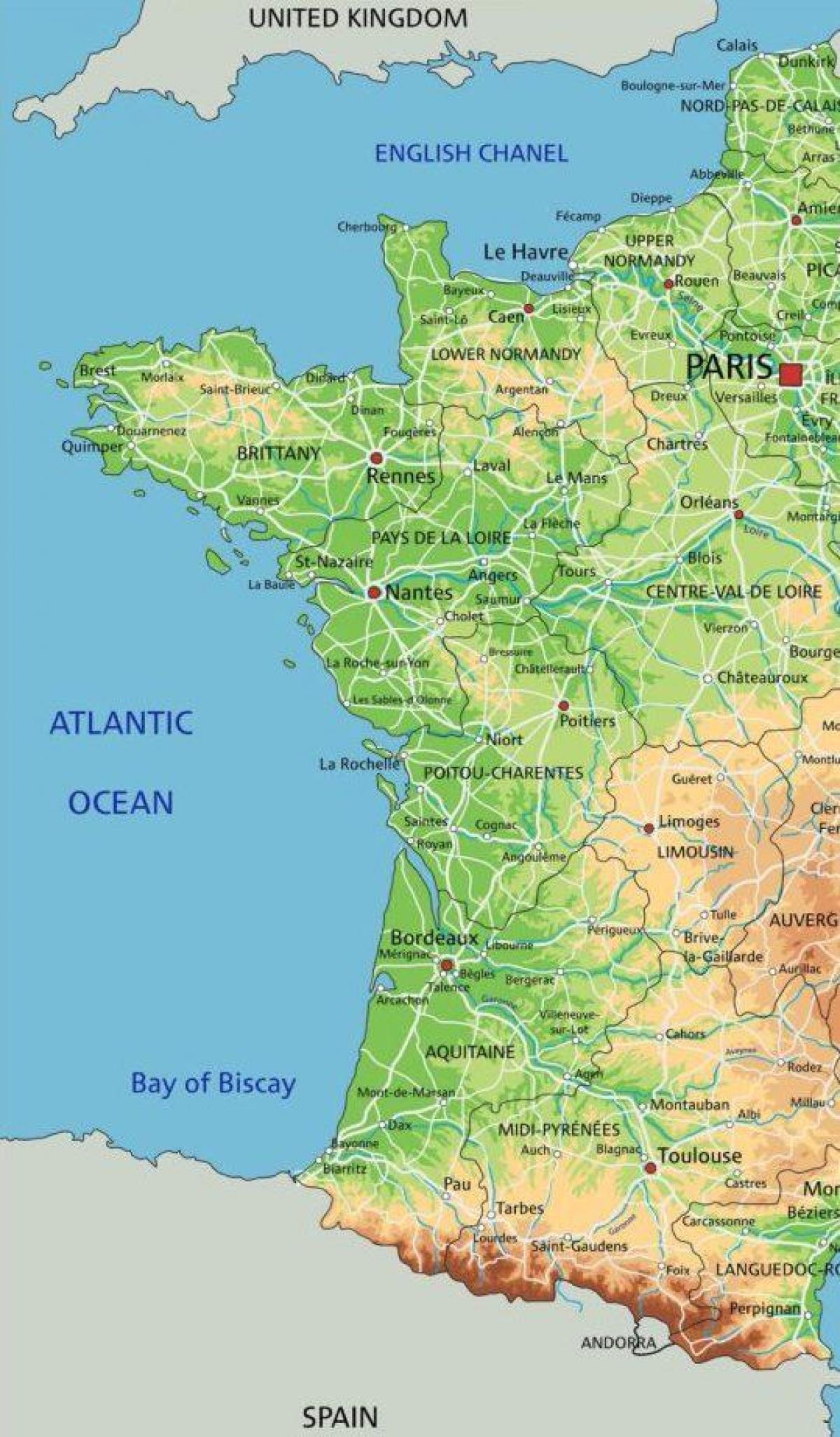 Carte de l'ouest de la France - Carte de France de l'ouest (Europe de  l'Ouest - Europe)