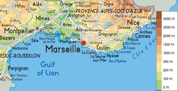 carte de France de la côte sud de