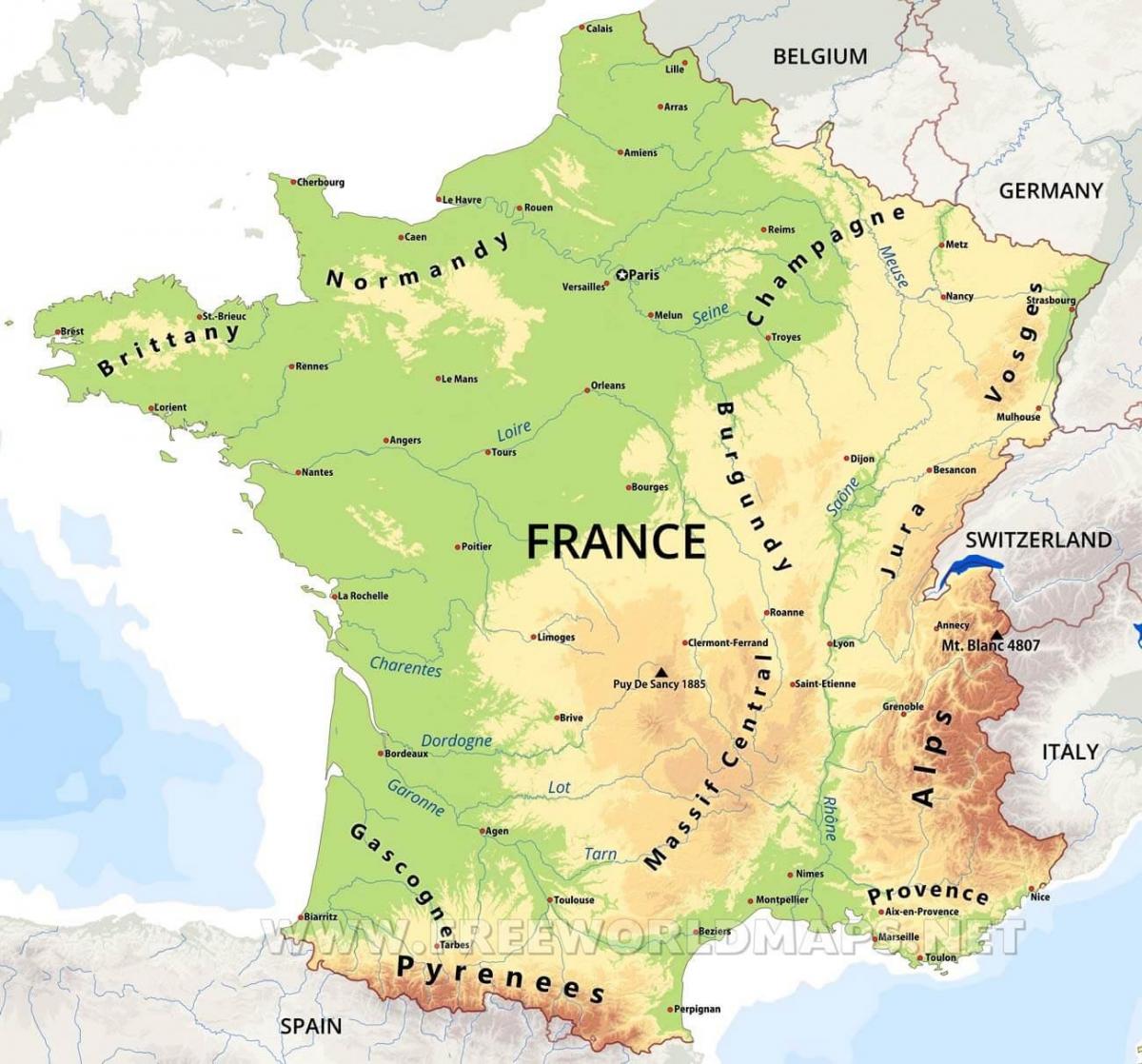 France caractéristiques physiques de la carte