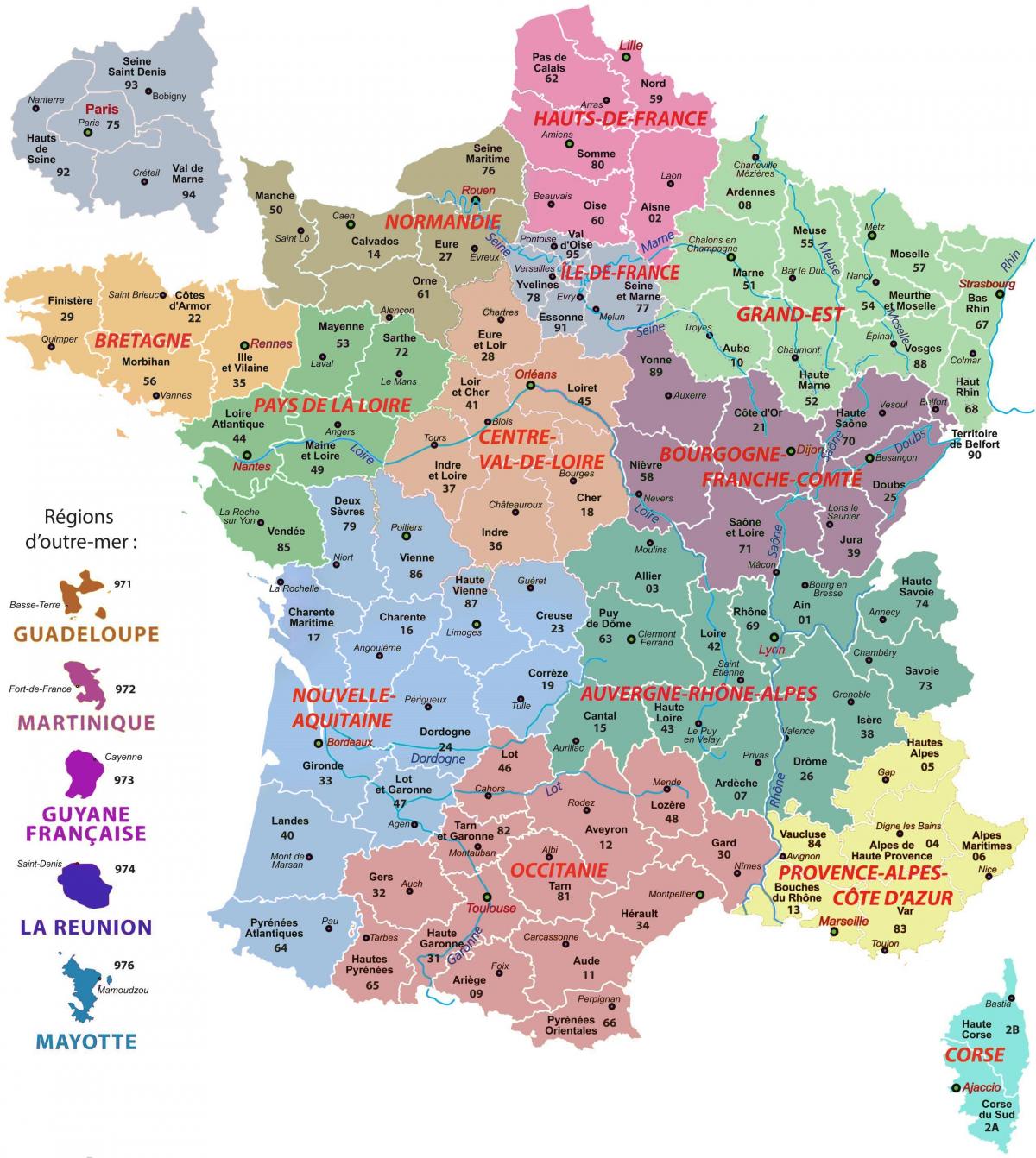 carte politique de la France avec les villes
