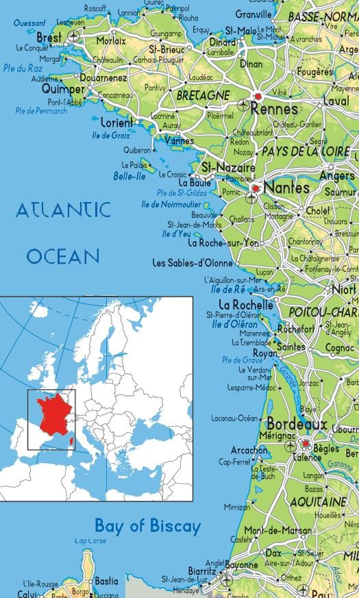 carte de France de la côte ouest