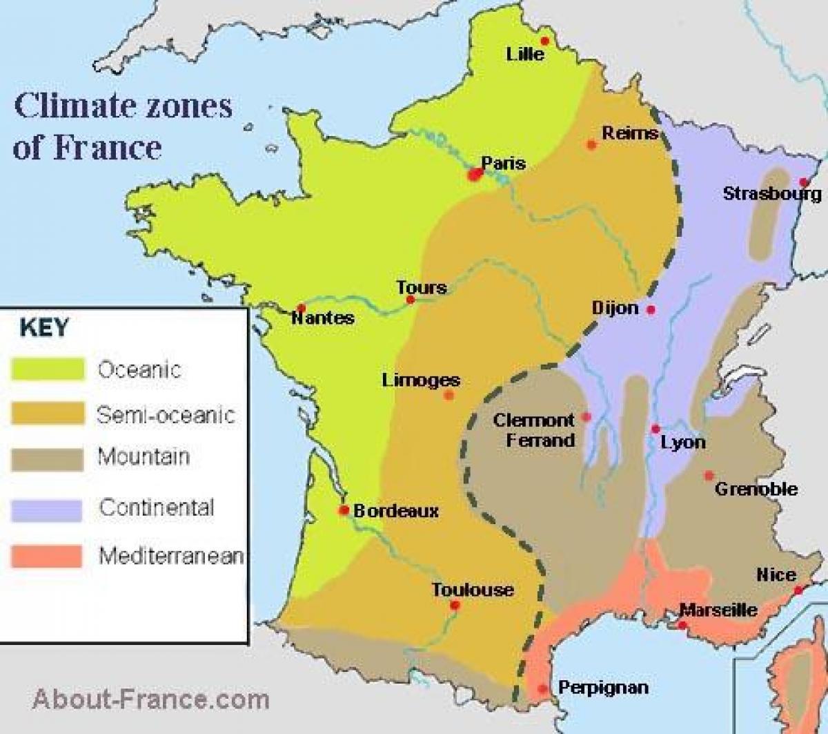 la carte de France du climat