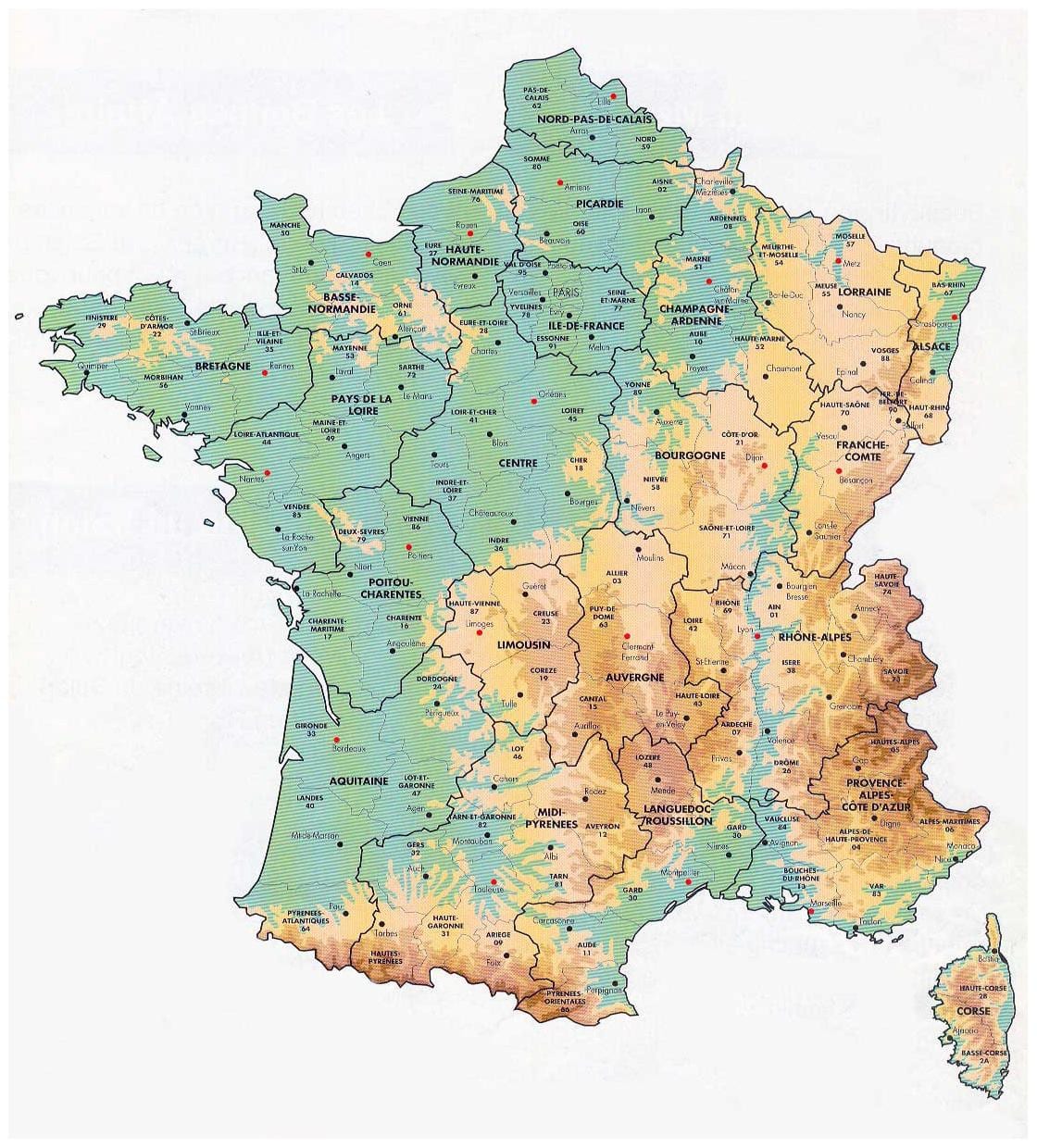 carte de France de l'élévation