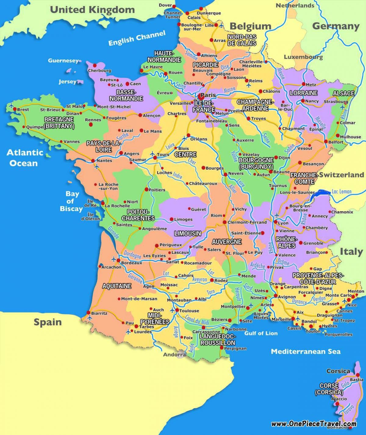 carte touristique de la France, attractions touristiques
