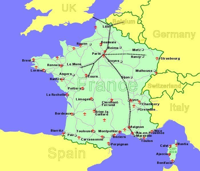 les aéroports du sud de la France carte