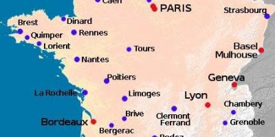 Carte de France montrant les aéroports