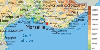 Carte de France de la côte sud de